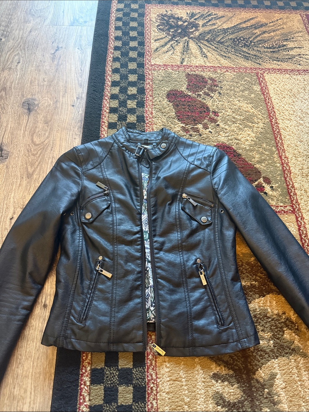 Jou Jou Black Faux Leather Moto Jacket with Zip Accents